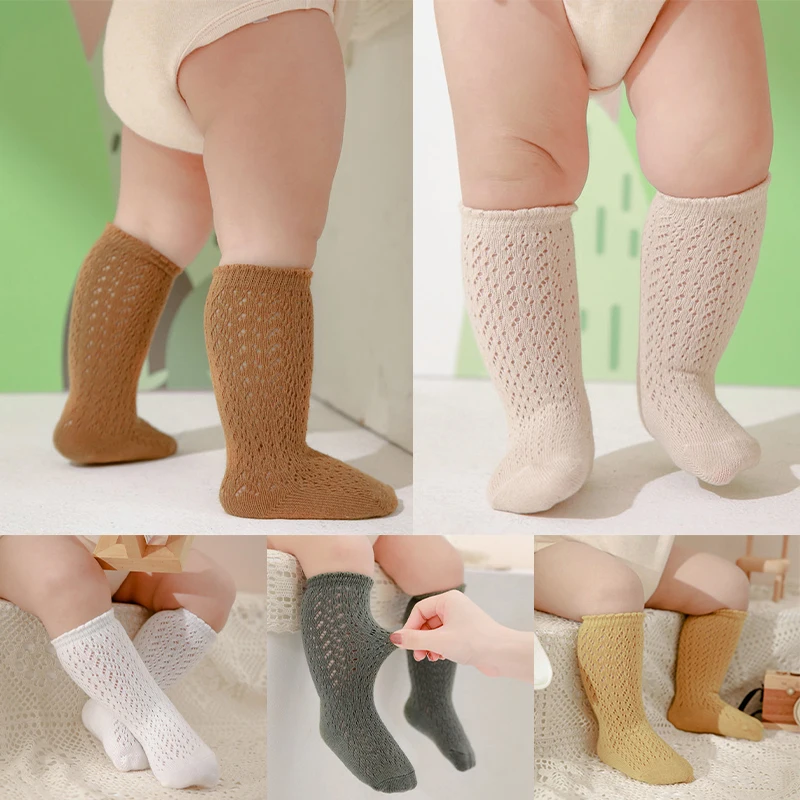 Baby Girls Princess Knitted Mesh Socks Knee High Sock Toddler Tube Spring Summer Soft Cotton Infant Baby Long Tube Socking 0-2Y