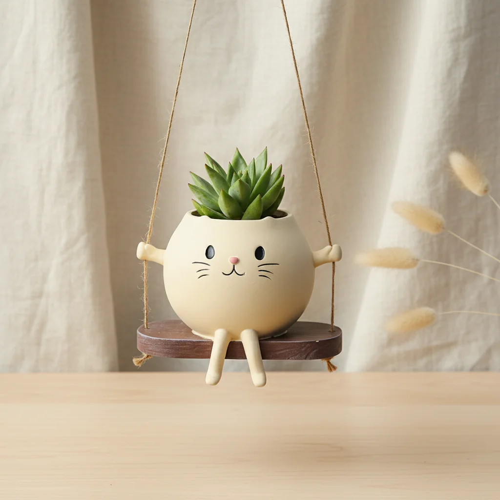 Rocking Chair Cat Planter Resin Decorative Figurine Hand-Crafted Artistic Home Garden Statue Swing Cat Plant Pot For Desk