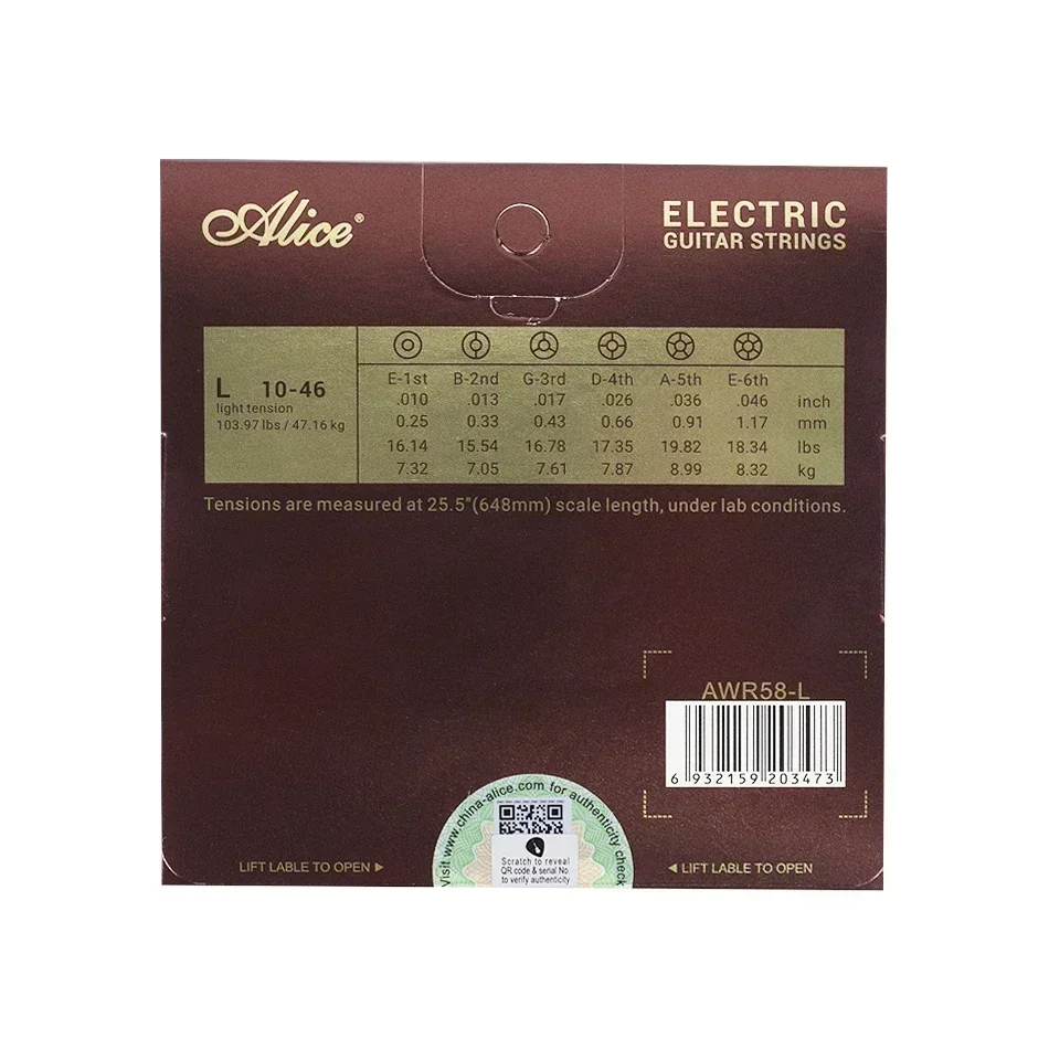 Alice AWR58 Electric Guitar Strings Plated Steel Hexagonal Core Nickel Alloy Winding 09-42/10-46 Strings for Concert