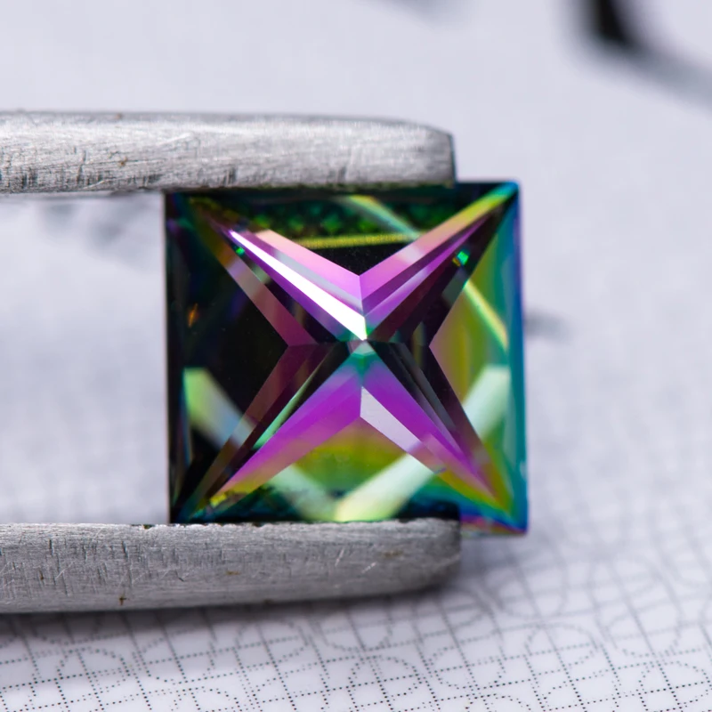 Moissanite Loose Stone Princess Cut Rainbow Green Colour Lab Created Diamond Gemstone Pass Diamond Tester with GRA Certificate