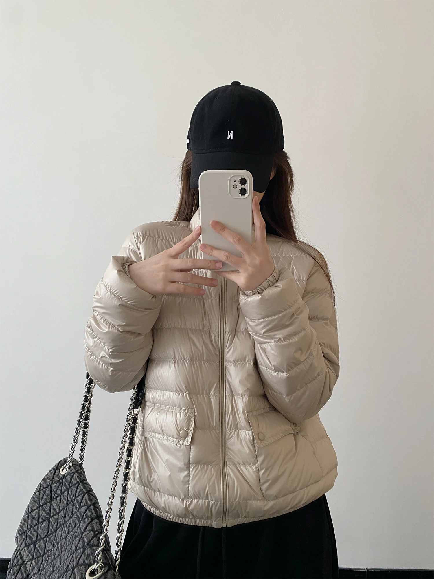 

New National Stand 90 White Du down ort Padded Jaet Glossy Fabric Small Stand Collar Commuter Sle Slim Fit Women's...