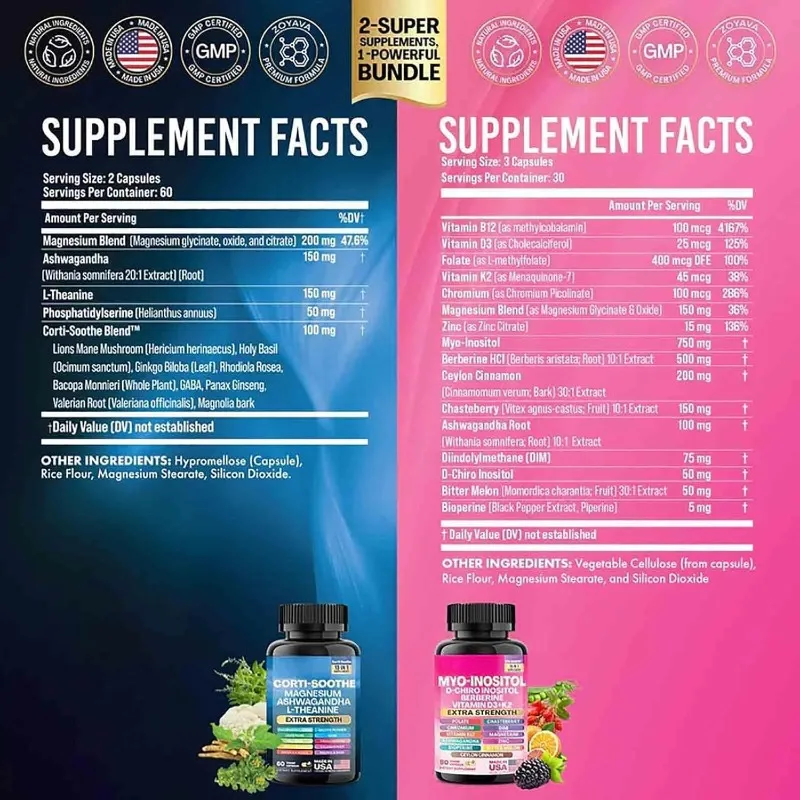 아르기닌 뉴로아민 캡슐 진정-부드러움 멀티비타민 미오-이노시톨 콤보 글리신 아슈와간다 L-테아닌 허브 블렌드-D