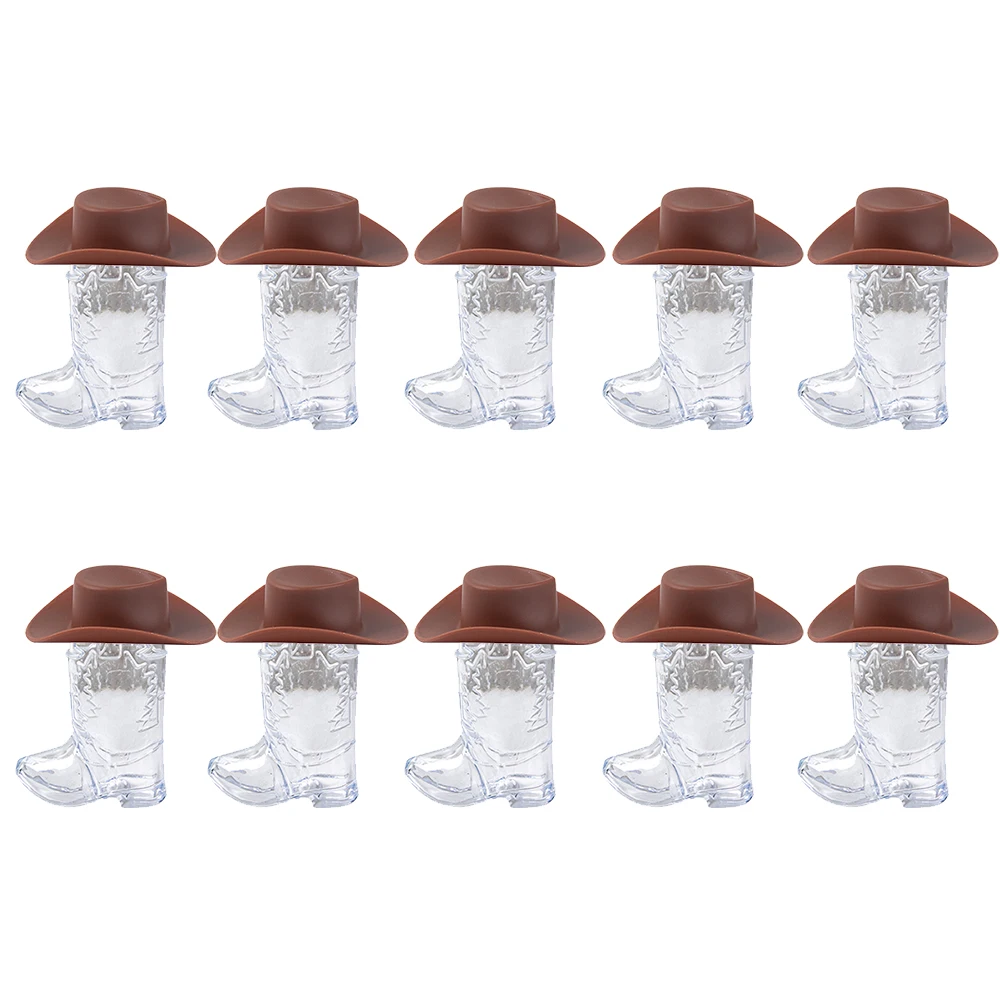 10pcs/ Set Bachelorette Hen Party Supplies Plastic Mini Brown Pink Cowboy Hat Cowboy Boot Shot Wine Glass Kit Party Supplies