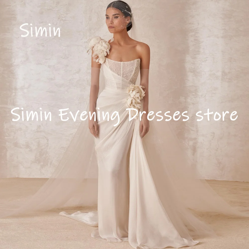 Simin Chiffon Mermaid One-shoulder Ruffle Appliques Formal Prom Gown Floor-length Evening Elegant Party dresses for women 2023