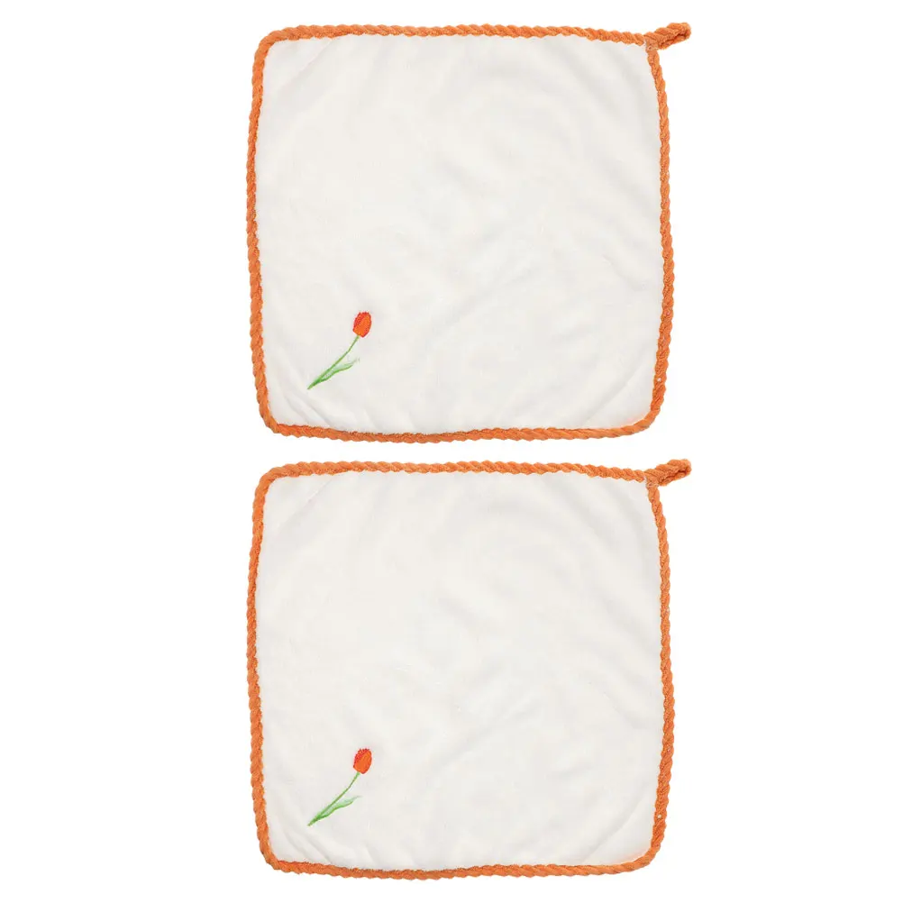 

2 Pcs Hand Towels Water-absorbing Quick-drying Hanging for Bathroom White Child