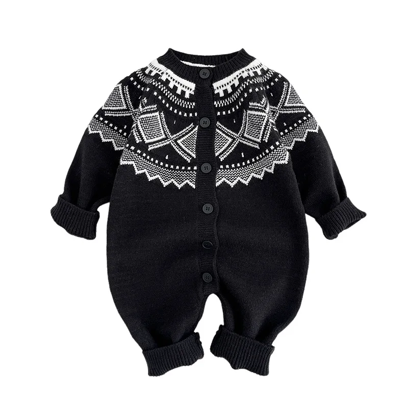 2024 Autumn New Baby Long Sleeve Romper Newborn Toddler Rhombus Knitted Jumpsuit Cotton Infant Boy Girl Casual Onesie 6M-3T