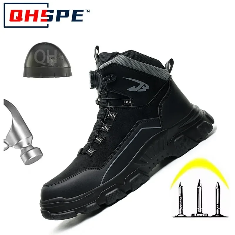 High Top Button Safety Boots Anti Smash Puncture Proof All Season Slip Resistant Comfort Tactical Work Shoes