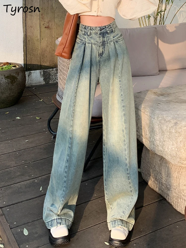 

Jeans Women Simple All-match Campus American Retro Daily Classic Loose Prevalent Bleached Design Leisure Harajuku Spring Trendy