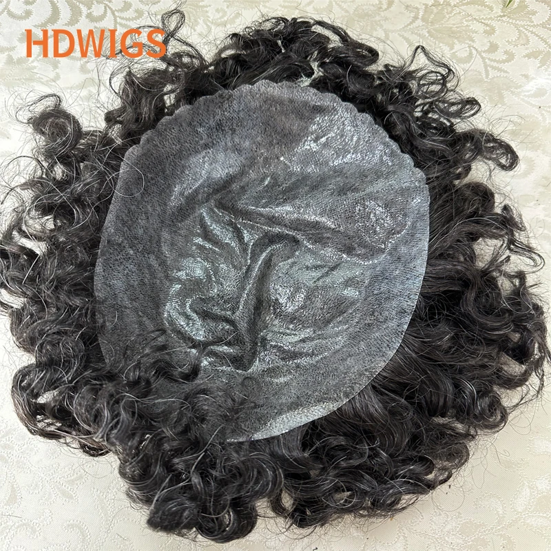 Curly Men Toupee Full PU 0.12-0.14cm ISKIN With Knots Capillary Prosthesis Indian Human Hair Wig Water Wave Natural Hairpiece