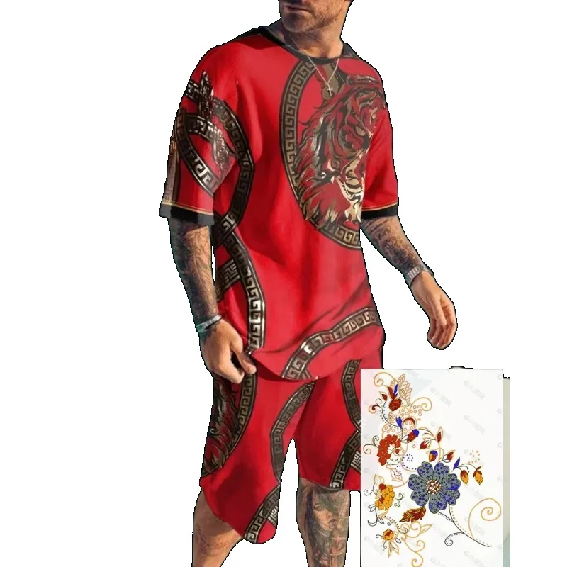 2025 Summer 3D Printing Set Casual Men's T-shirt Sportswear Short Sleeve 2-piece Set Round Neck Comfortable Daily Casual Style