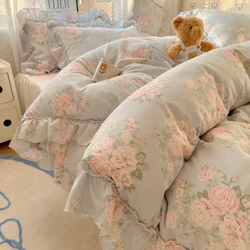 Soft Bedding Set Floral Style Bedclothes Ruffles Duvet Cover Set with Bedsheet Home Print Bed Linen Set постельное белье наборы