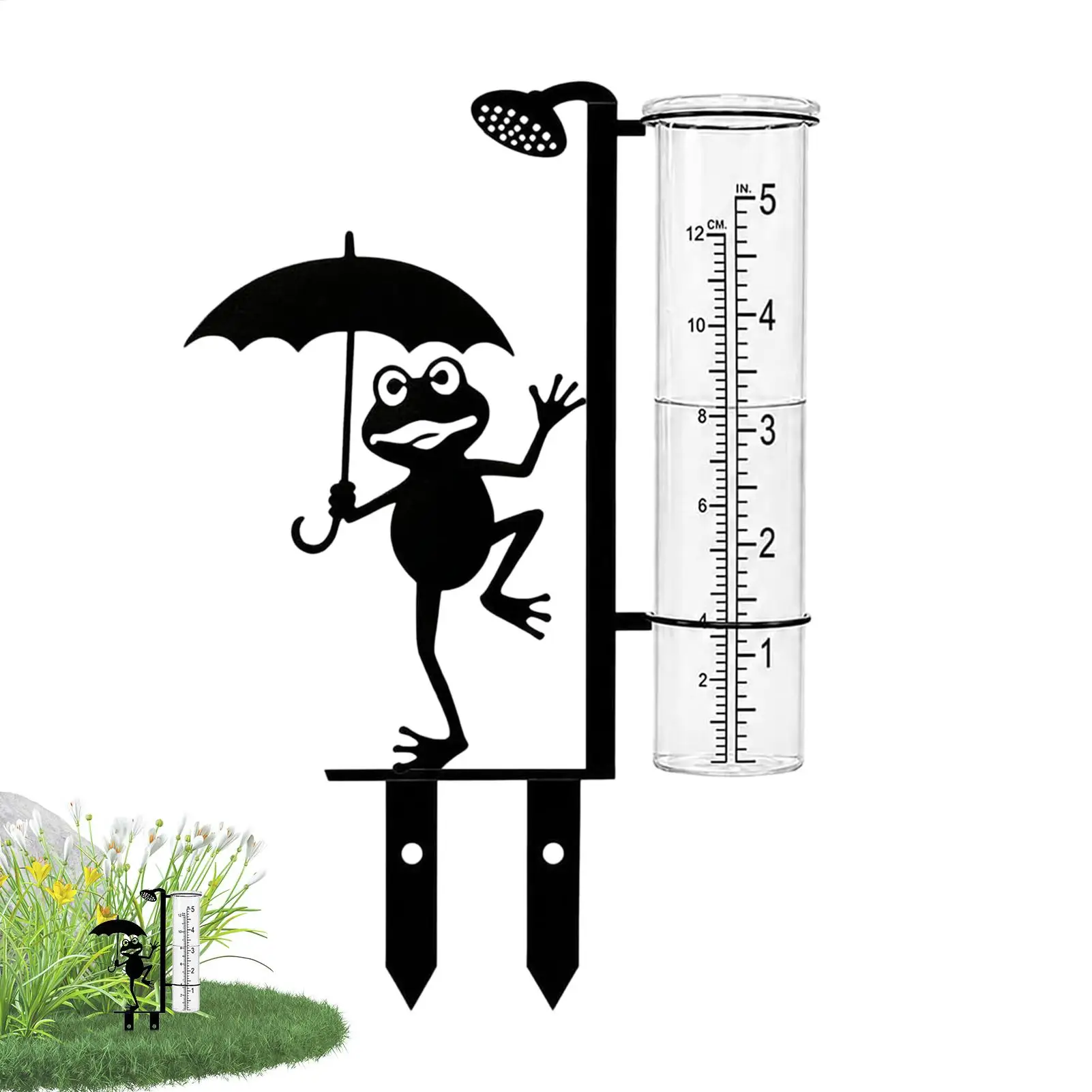 Rain Gauge Outdoor Metal Frog Decor Cute Design Weatherproof Frost Resistant Garden Rain Measure Lawn Patio Flower Bed Yard