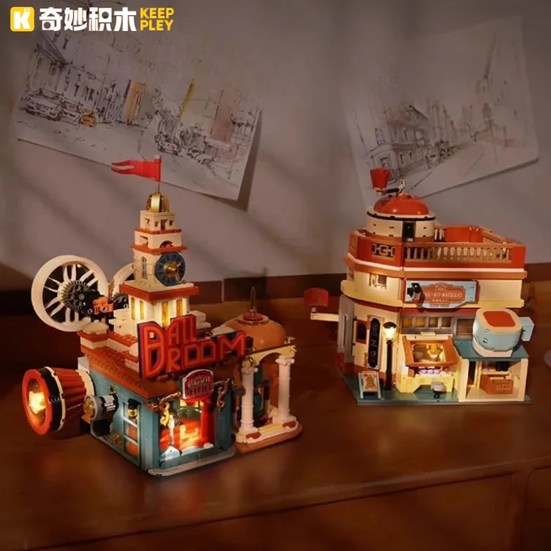 Keeppley blocos de construção, teatro de música, shanghai, vista de rua, pequenas partículas, montagem infantil, modelo de brinquedo, ornamento, presente de festival
