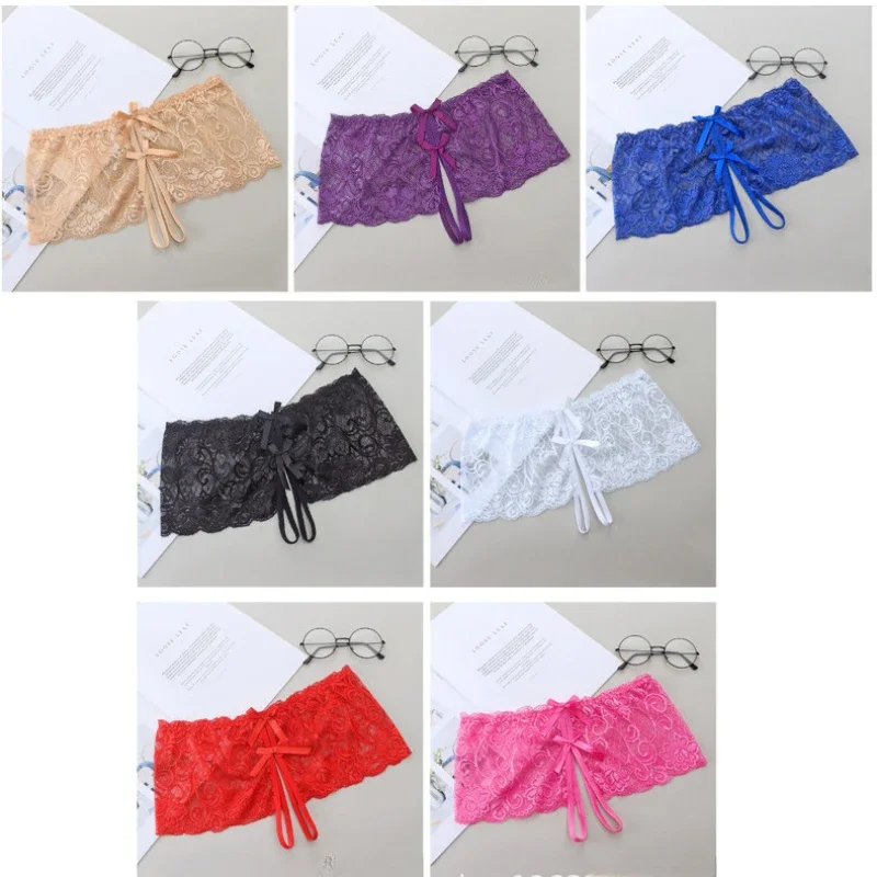 Mulheres Oco Out Calcinhas de Renda, See-Through Boxer Shorts, Virilha Aberta, Roupa Interior Elástica, Lingerie Sexy Feminino