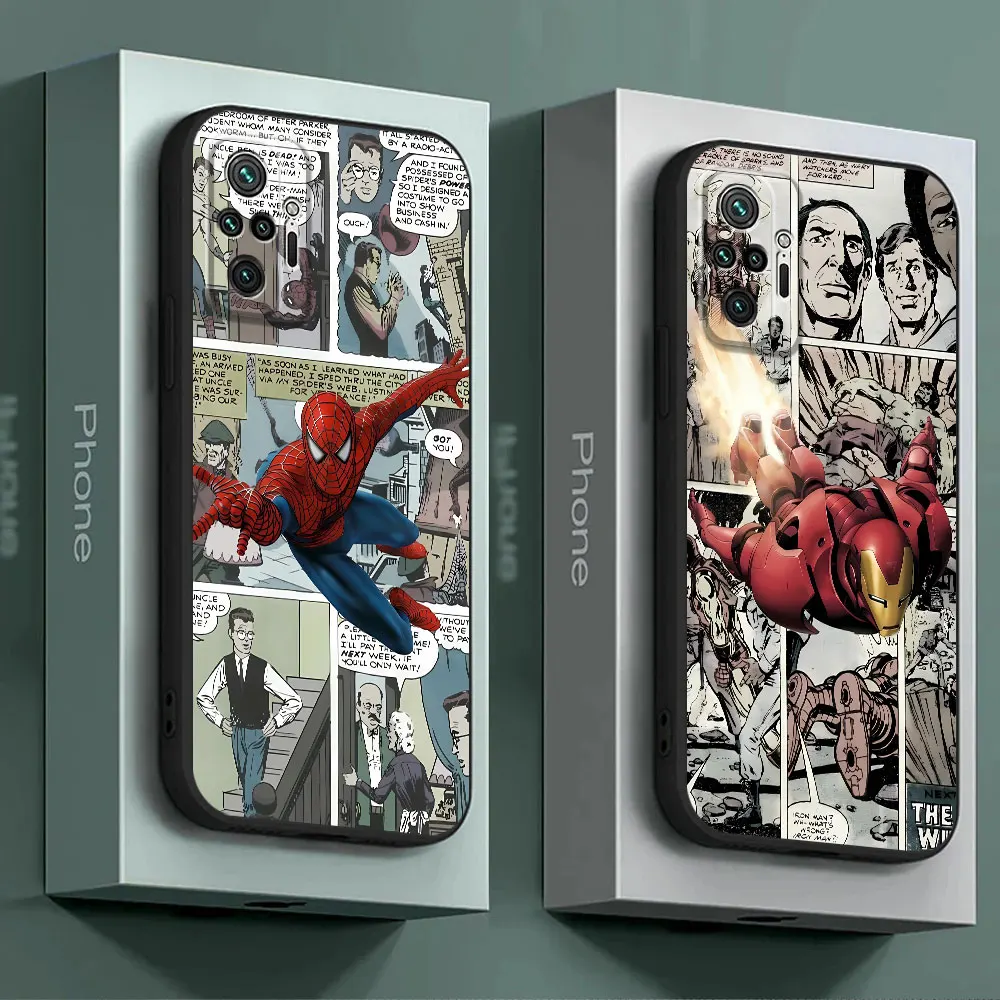 Cartoon Marvel Spiderman Case for Xiaomi Redmi Note 13 Pro 8T 10S 12S 10 11S 9S 12 11 Pro 9T 9 8 7 12 Bumper Black Soft Cover