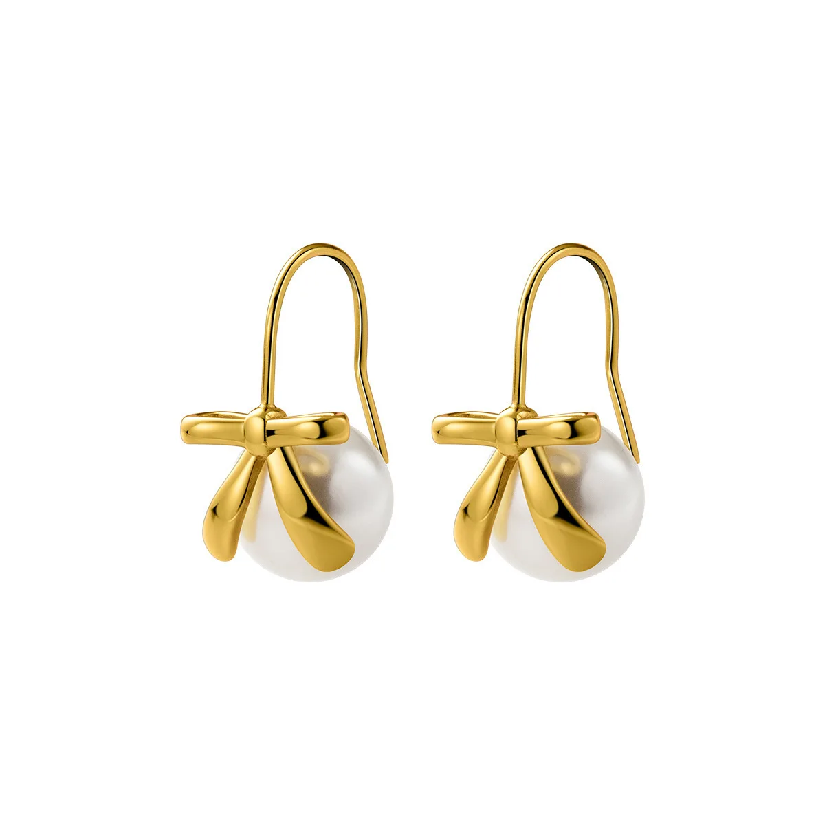 

Sterling Silver 925 French Temperament Bow Ribbon Real Fresh Water Pearl Earrings for Women Plated 18K Gold Jewelry Wholesale