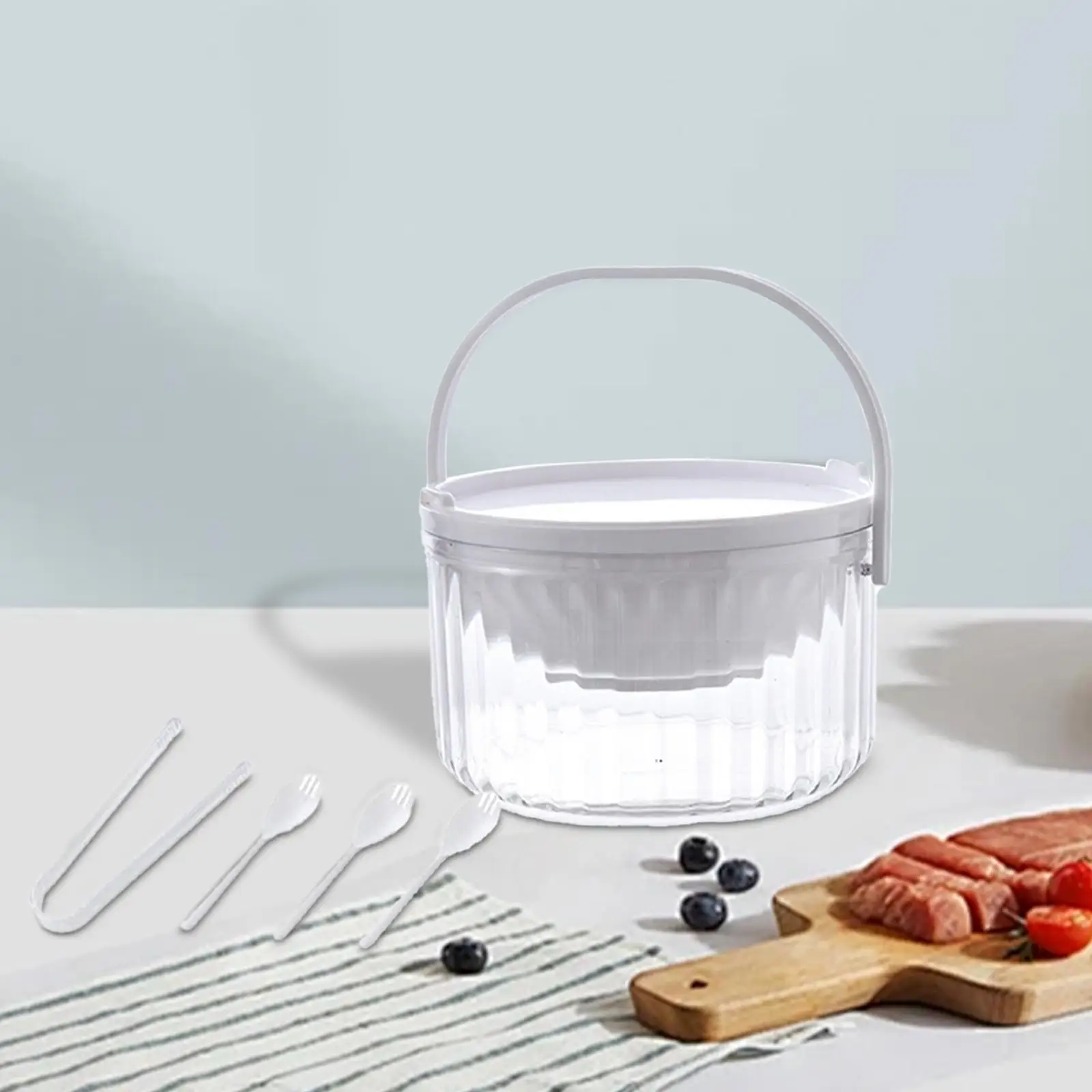 Food Storage Salad Bowl with Ice Chilling Bottom and Secure Cover for on the Go Lunch