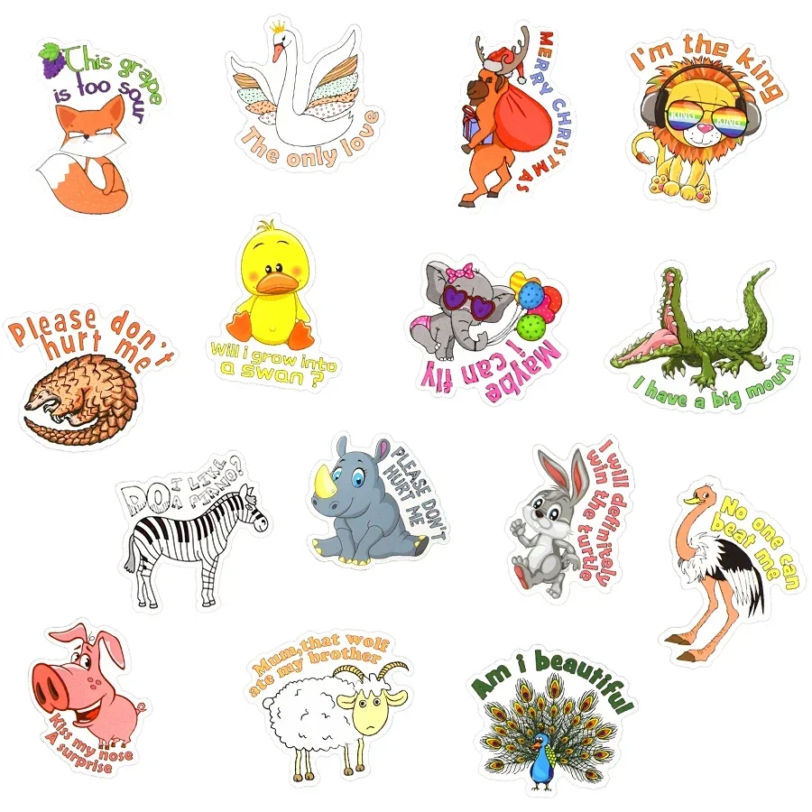 Autocollants animaux Proverb pour enfants, 50 pièces, ensemble d\'autocollants de dessin animé amusant et mignon, pour vélo, réfrigérateur, voiture,