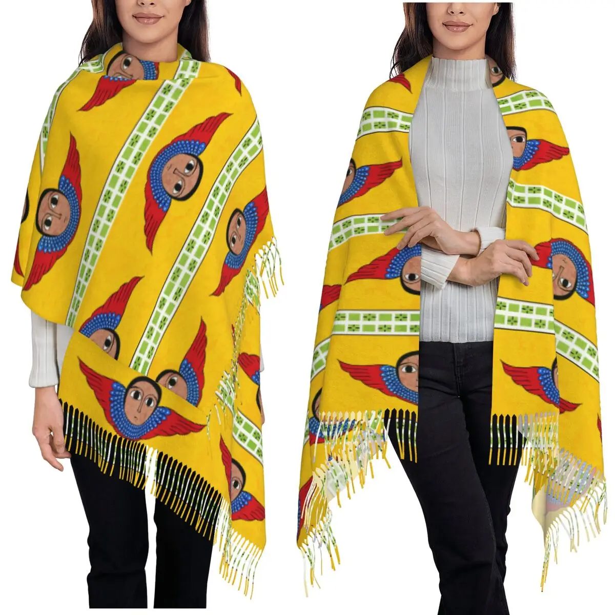 

Эфиопский шарф Habesha Culture Art, шарфы с кисточками для женщин, мягкие теплые шали и накидки, длинная осенне-зимняя шаль