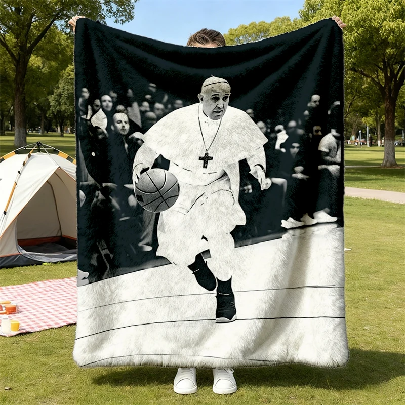 Funny Pope Playing Basketball Holy Dunk Soft Blanket, Religious Humor, Catholic Sports