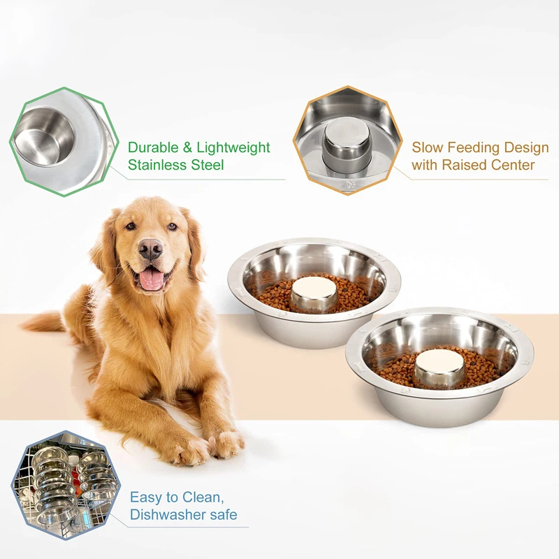 Benepaw Stainless Steel Slow Feeder Dog Bowls Anti-Gulping Pet Fun Slow Feeding Dishes Puzzle For Small Medium Large Breed