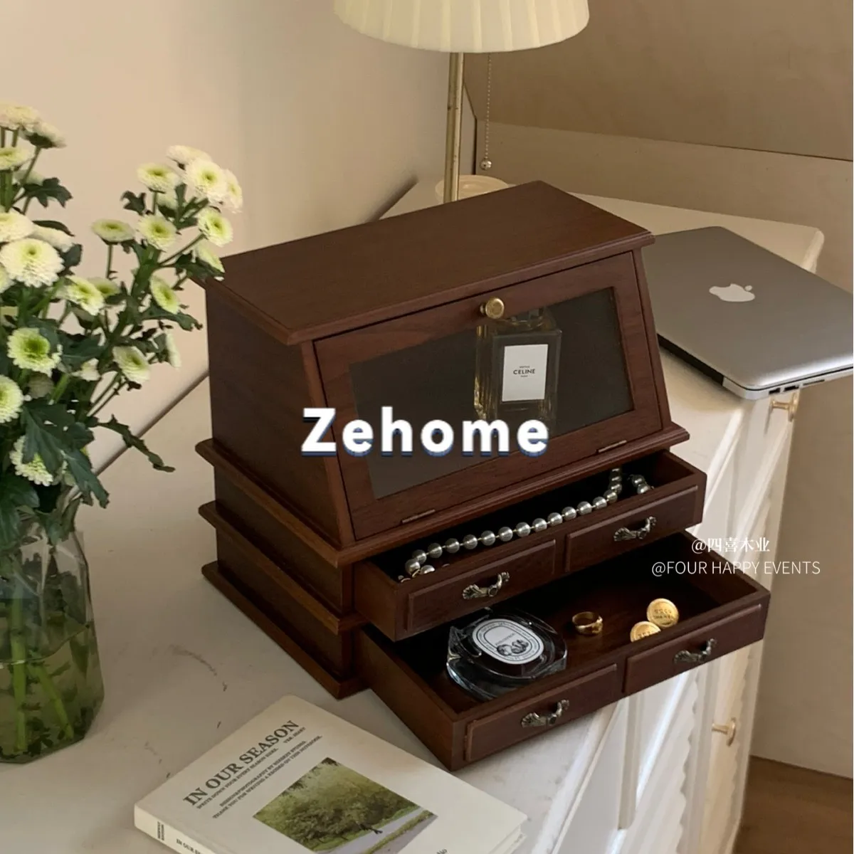 Exported to Korea: wooden vintage jewelry boxes, jewelry cabinets, jewelry boxes, dressing tables, multi-layer large-capacity