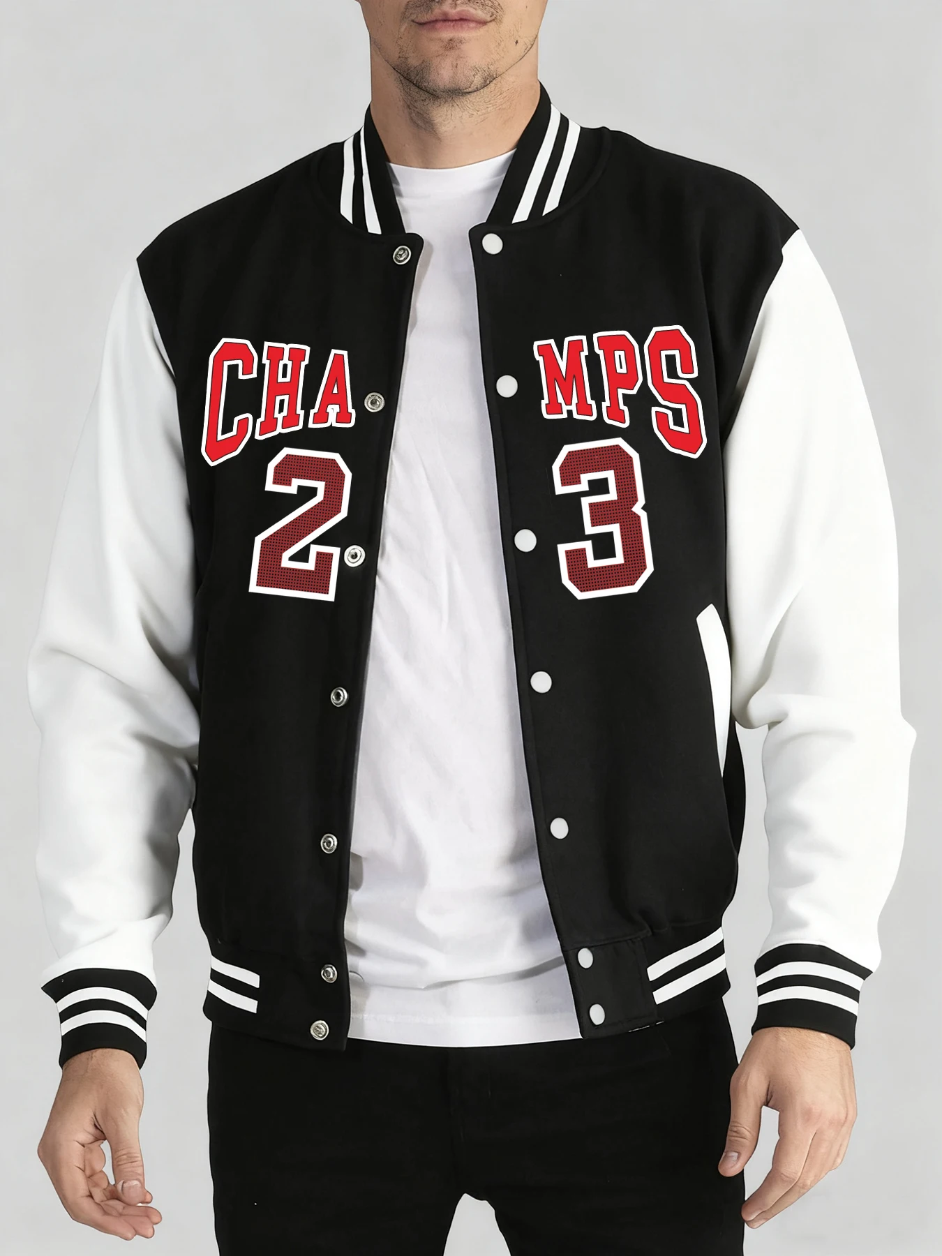 

Champs Number 23 Print Oversize Jacket Men Casual High Street Baseball Uniform Autumn Winter Top Pocket Button Trendy Sportswear