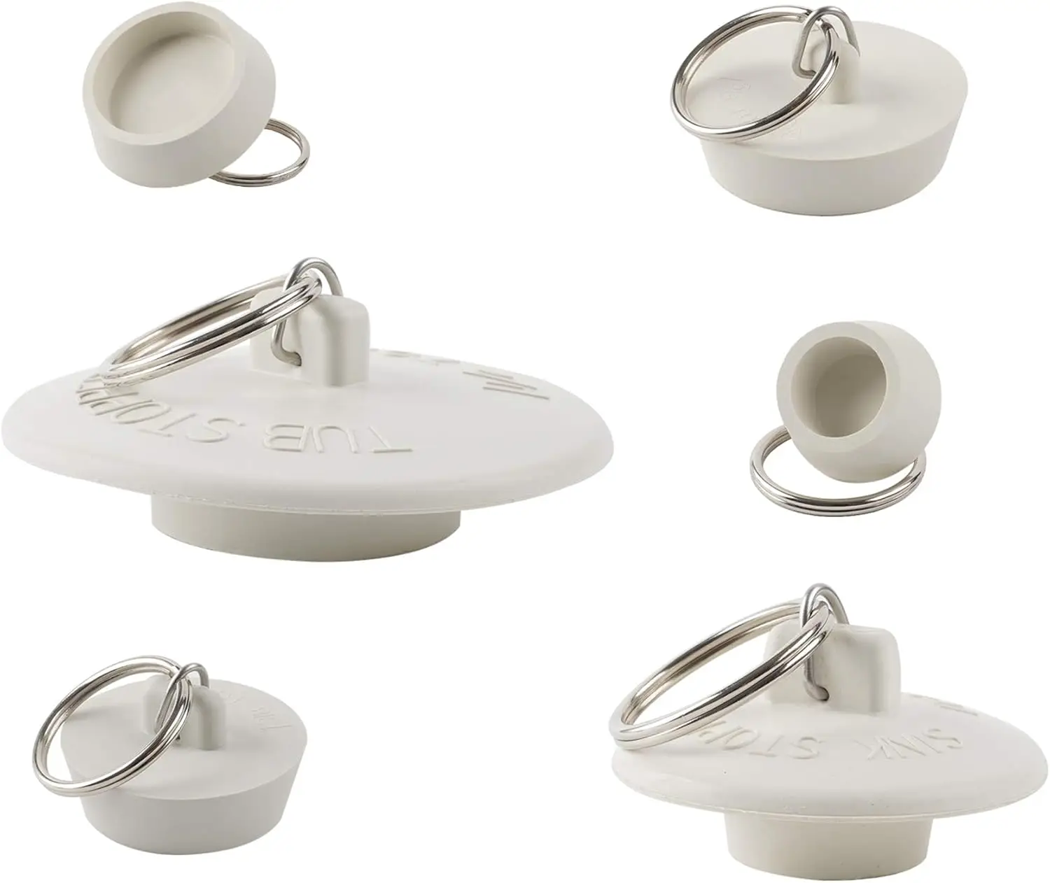 

6 Pack Rubber Sink Stopper with Pull Ring for Kitchen, Bathtub, Bathroom and Laundry Sink, 6 Sizes, White