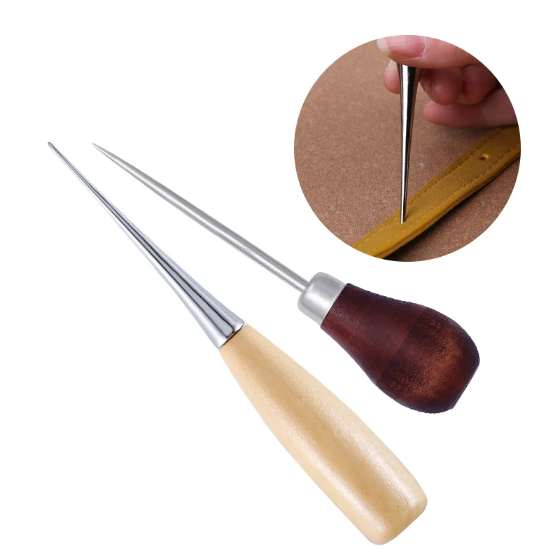 DIY Wooden Handle Awls Leather Tent Sewing Awl Shoes Repair Tool Hand Stitcher Leather craft Awl Punch Hole Leather Tools