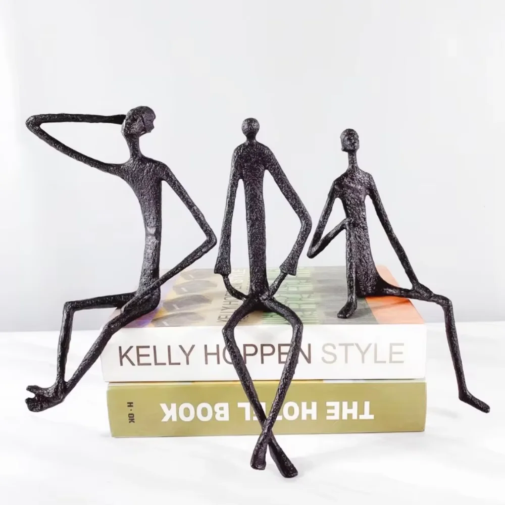 

Creative Abstract Metal Human Sculpture Cast Iron Black Person Desktop Ornament Living Room Decoration Artist Modern Home Decor