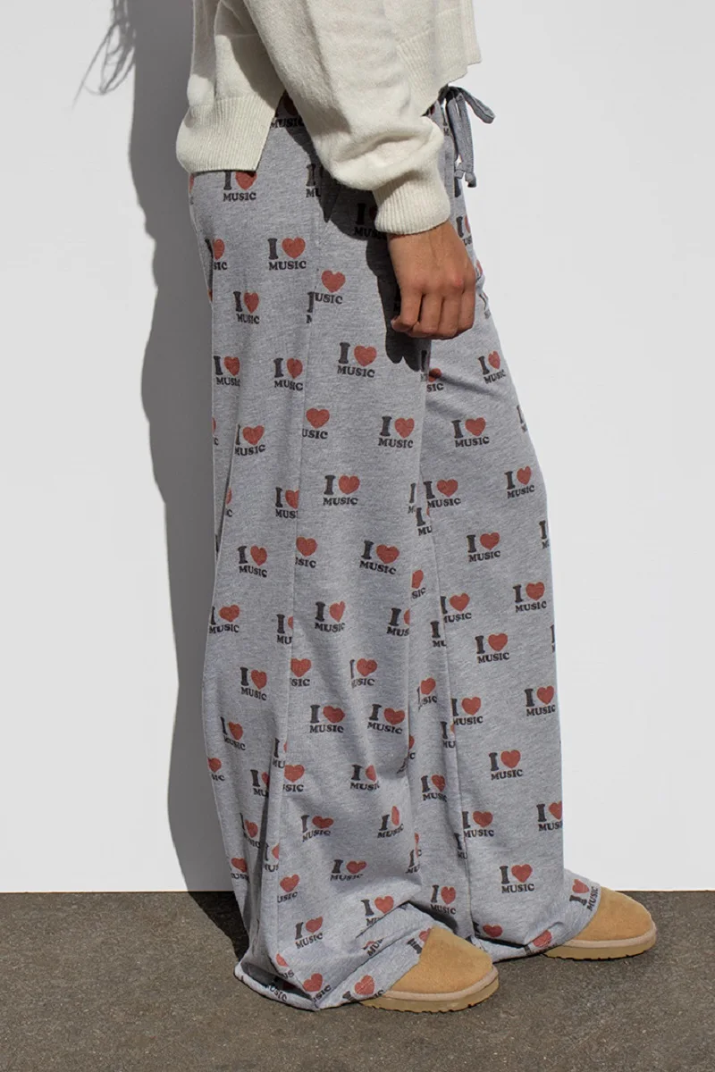 Pantalon de pyjama taille haute amincissant pour femme, pantalon décontracté, jambe large, hip hop, sport, maison, mode, j'aime la musique, printemps, été