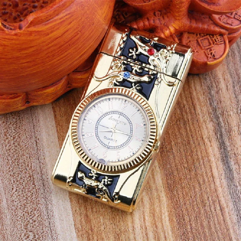 Creative Quartz Clock Lighter Compact Gas Lighter Butane Jet Torch Cigar Windproof Direct Charge Blue Flame Lighter Men's Gift view 6