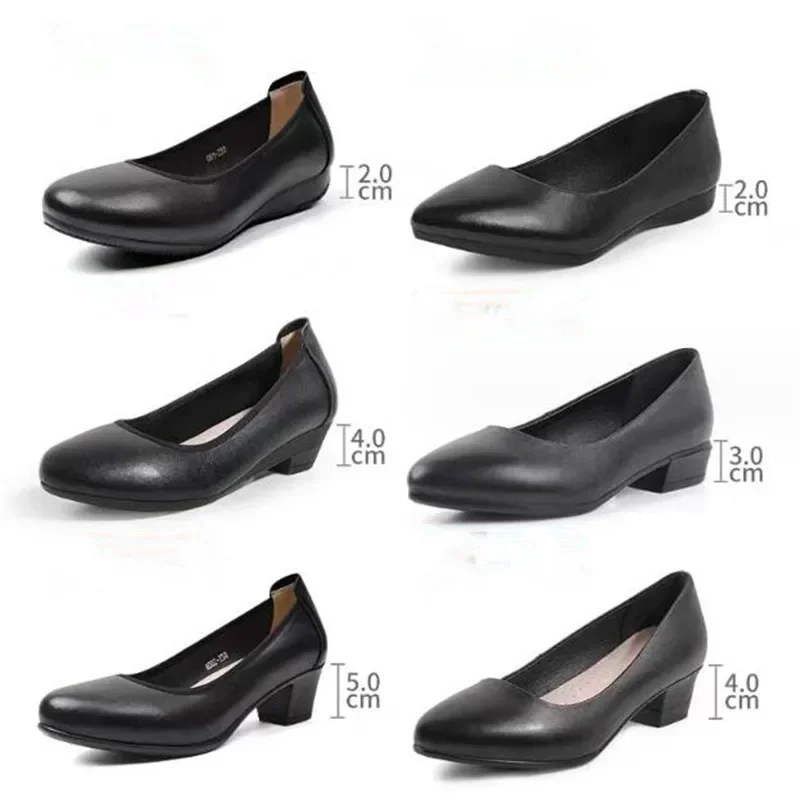 Fashion Women Pumps Classic Black High Heel Shoes Female Genuine Leather Comfort Flight Attendant Hotel Work Office Pumps