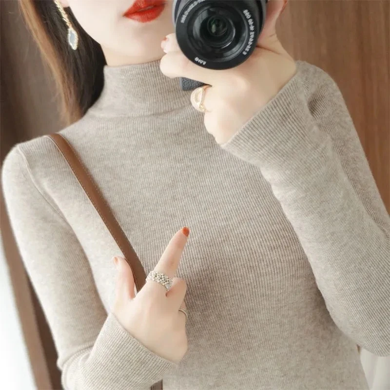 

20234 New autumn winter sweater women semi-high neck knitted long-sleeved solid color warm sweater Top Jumper Pullovers Sweaters