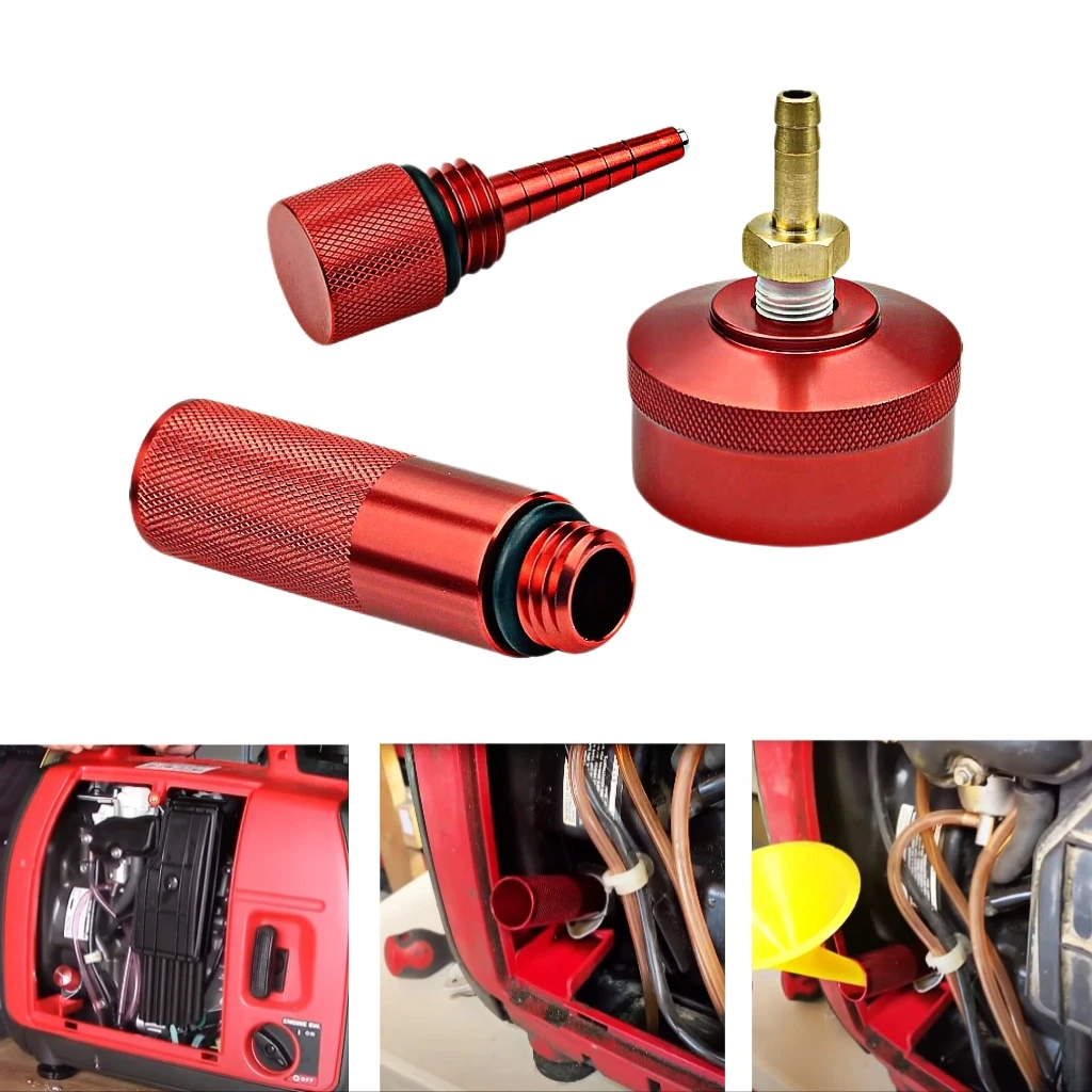 Magnetic Oil Dip Stick & Mess Free Oil Change Funnel, Aluminum Extended Run Gas Cap with Brass Hose Compatible with Honda