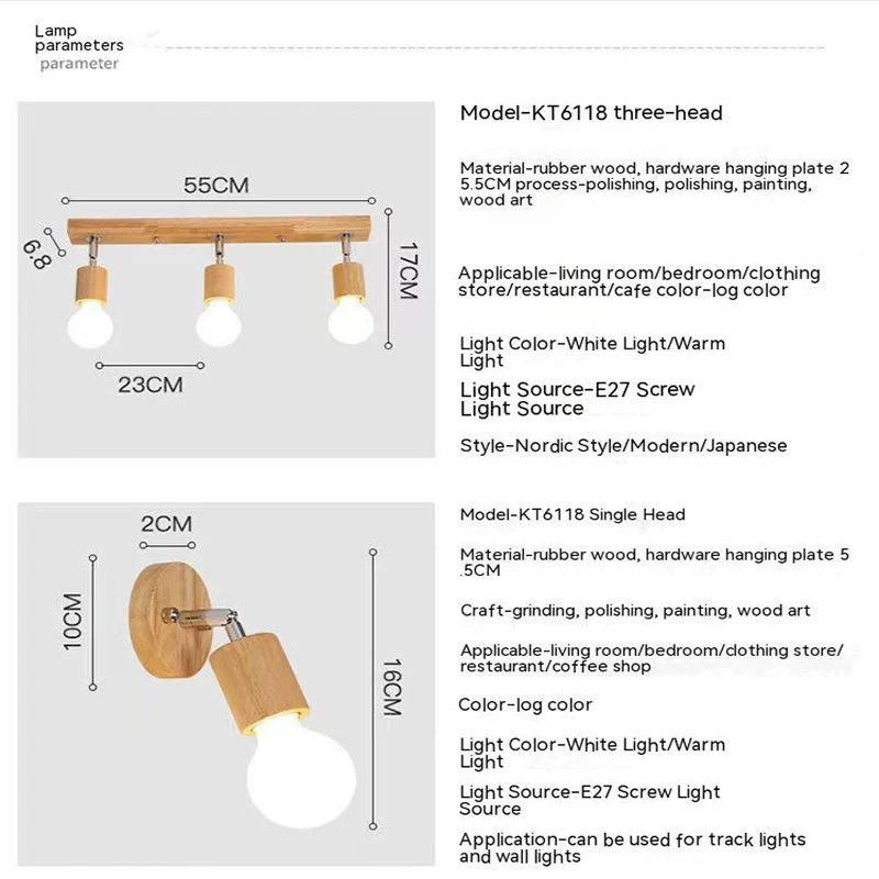 Lampy sufitowe Led z litego drewna E27 reflektor lustro łazienkowe przednie światła restauracja oświetlenie sufitowe lampa na ścianę w korytarzu