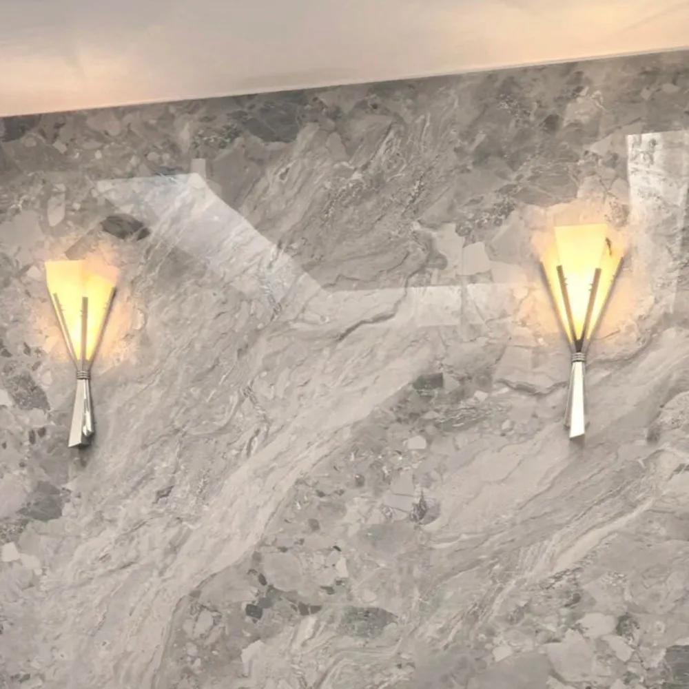 Wall lamp Spanish marble retro hand-held flower wall lamp bedroom living room decoration background hotel