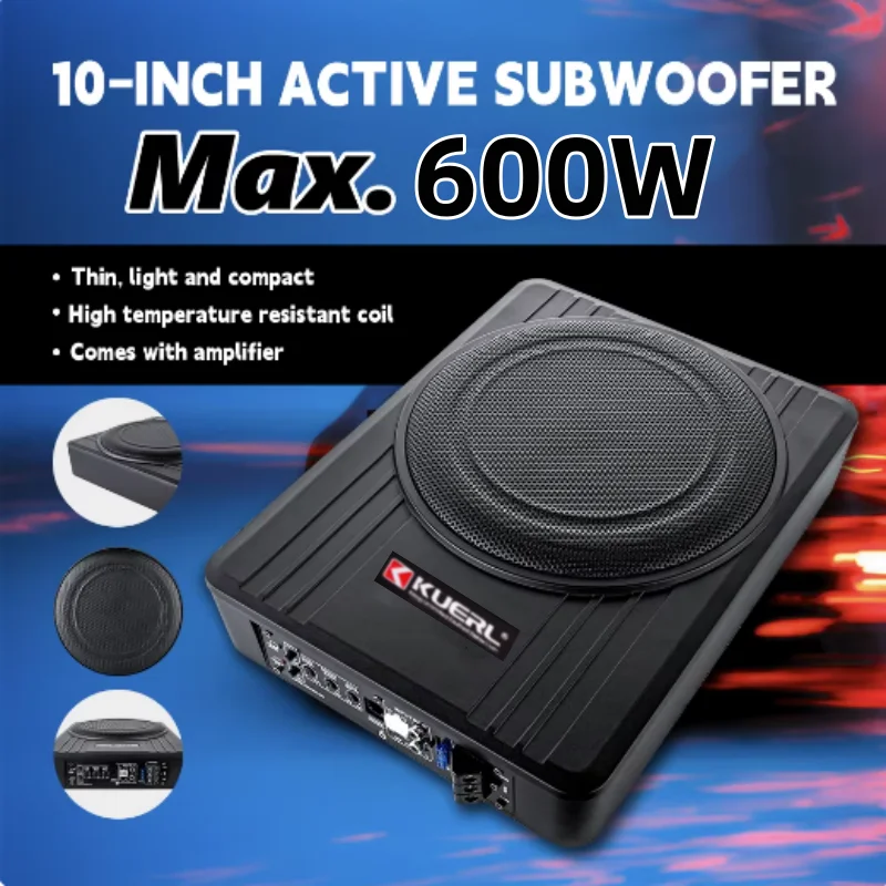 

600W Power Sound Box Under Seat Active Aluminum Car Subwoofer Professional Car Modification 10 Inch Ultra-thin Pure Bass Speaker