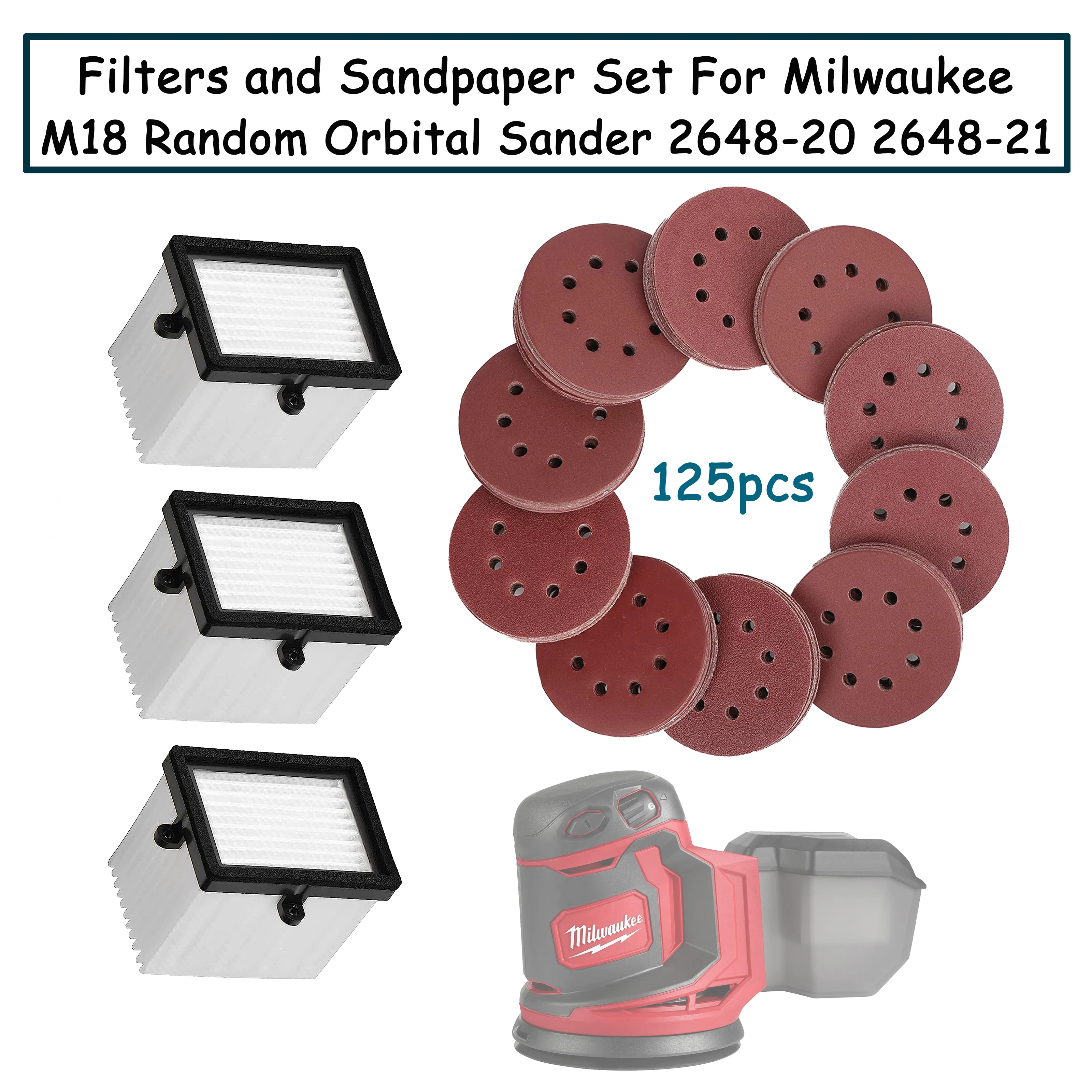 Set de 125 abrasifs + 3 filtres de rechange pour outil électrique Milwaukee 2648-20 2648-21 un kit indispensable pour les travaux de finition précis