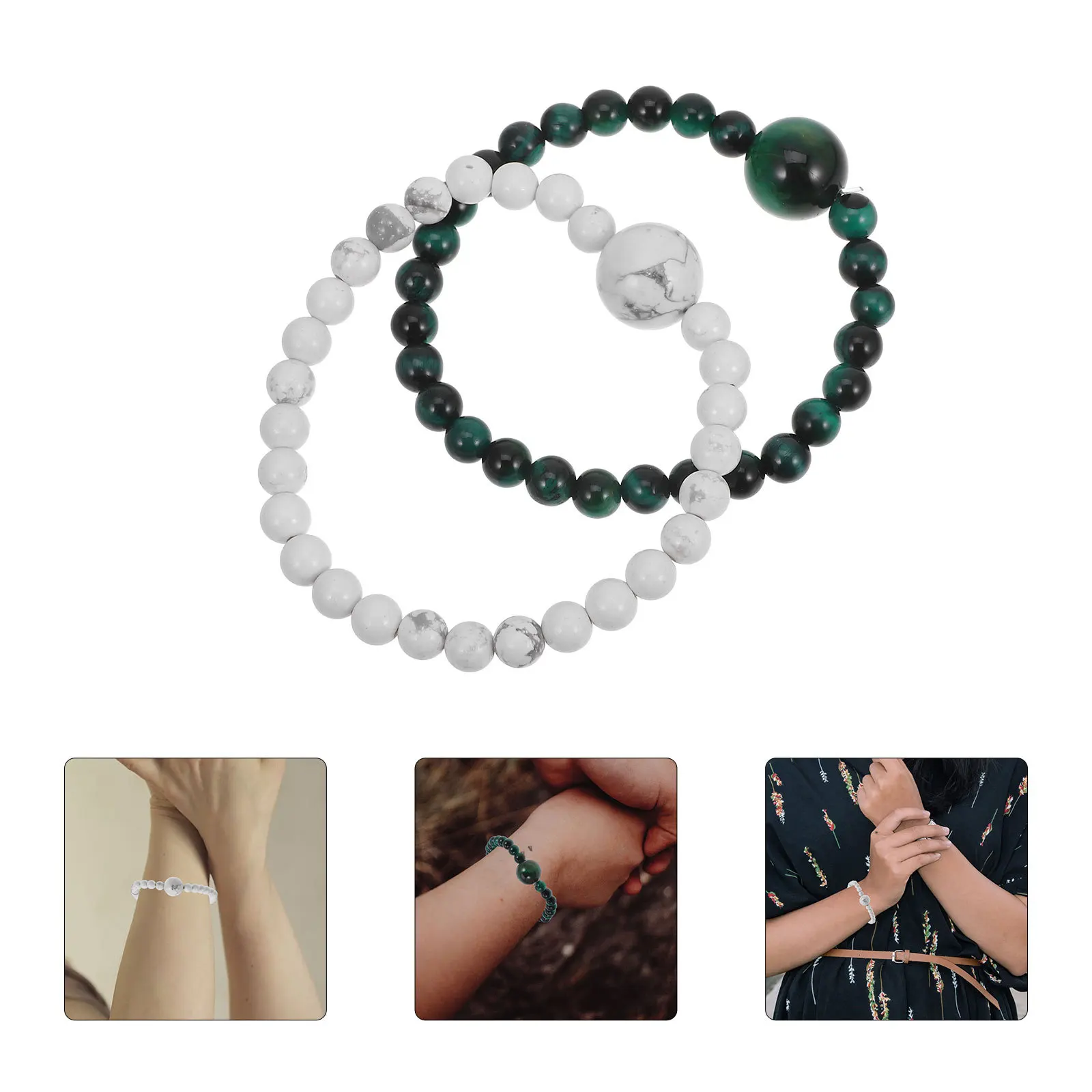 

2Pcs Bead Bracelets Stone Jewelry Minimalist Wrist Hand String Fashionable Bracelets for Women and Teens Daily Style Accessories