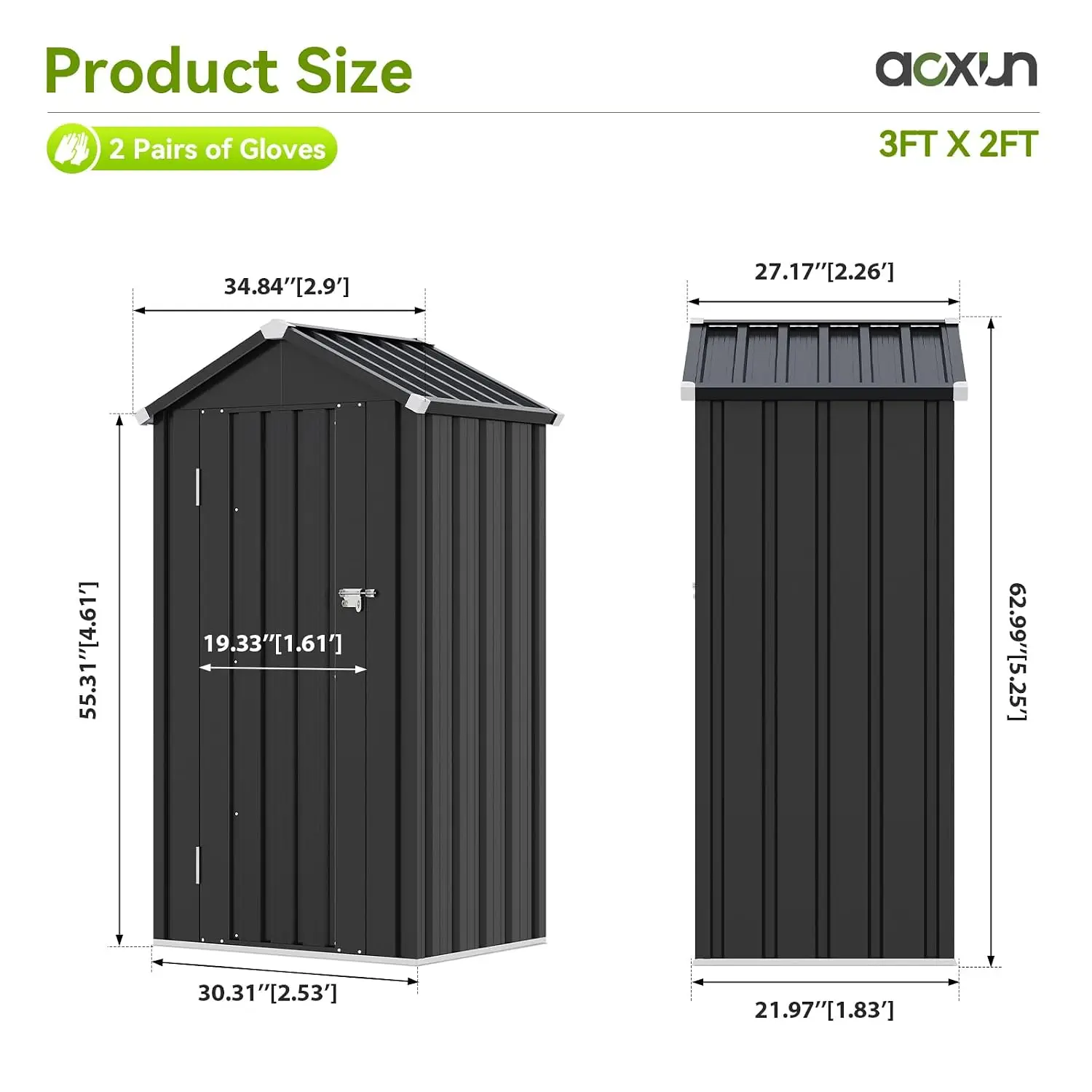 Vertical Outdoor Storage Cabinet 2.5’x2’ with Floor & Shelves Black, Customized