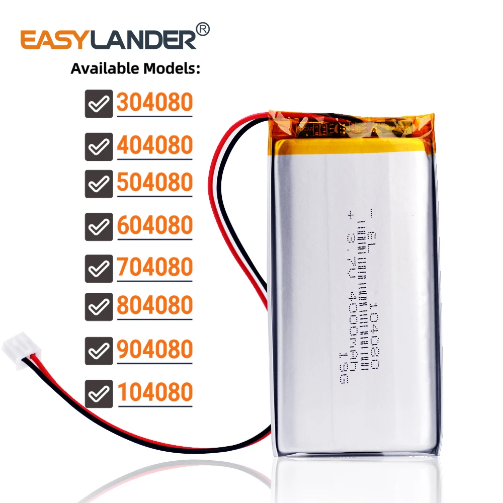 JST2.54 2P 3.7V 4000mAh 104080 304080 404080 504080 604080 704080 804080 Lithium Li-ion Polymer Battery Lipo Batteries