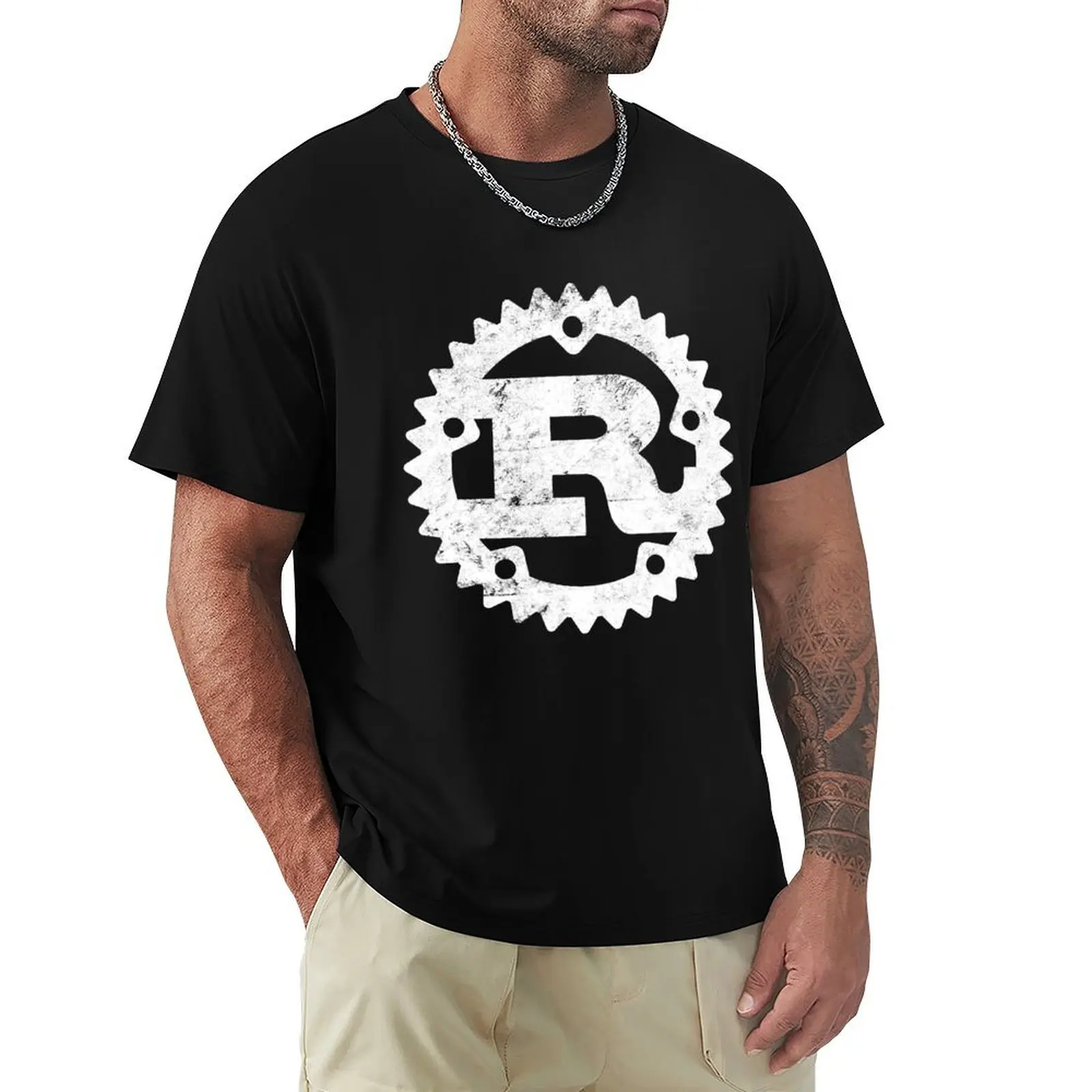 Rust Programming logo print distressed T-Shirt t shirt man designer T-Shirt