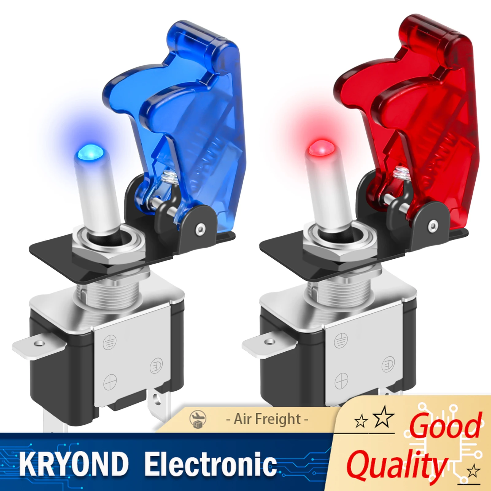 1pcs LED Multi-Color Lighting Toggle Switch 12 V 3-pin 20 A Heavy-Duty Control Lever With Safety Cover Protection