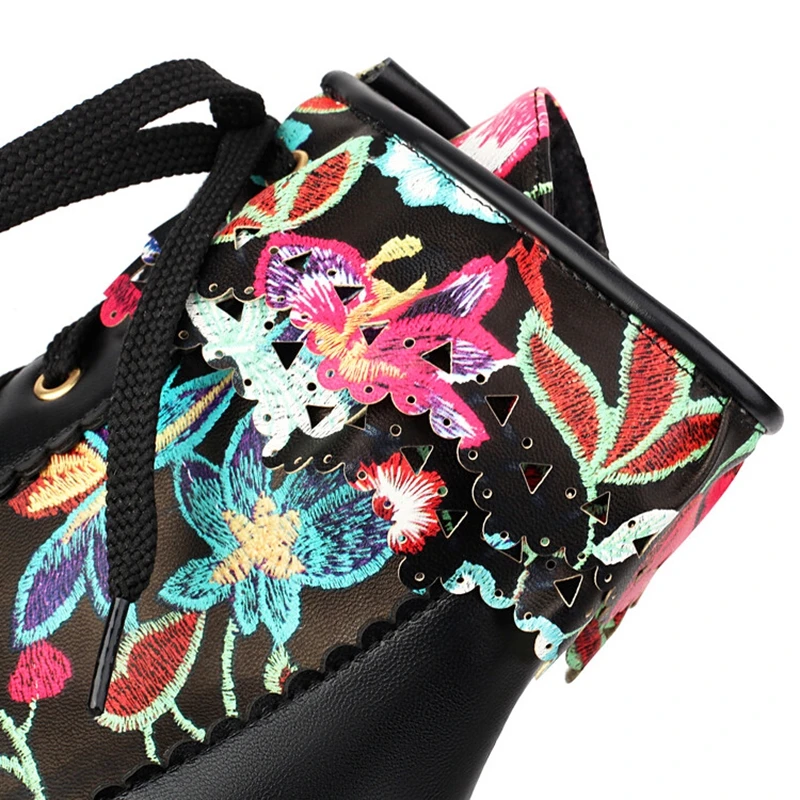 

Girseaby Ботильоны с цветочным принтом и круглым носком, квадратный каблук 5 см, ремешок с вырезом, большие размеры 46 47 48 US16 US17 Студенческий белый черный