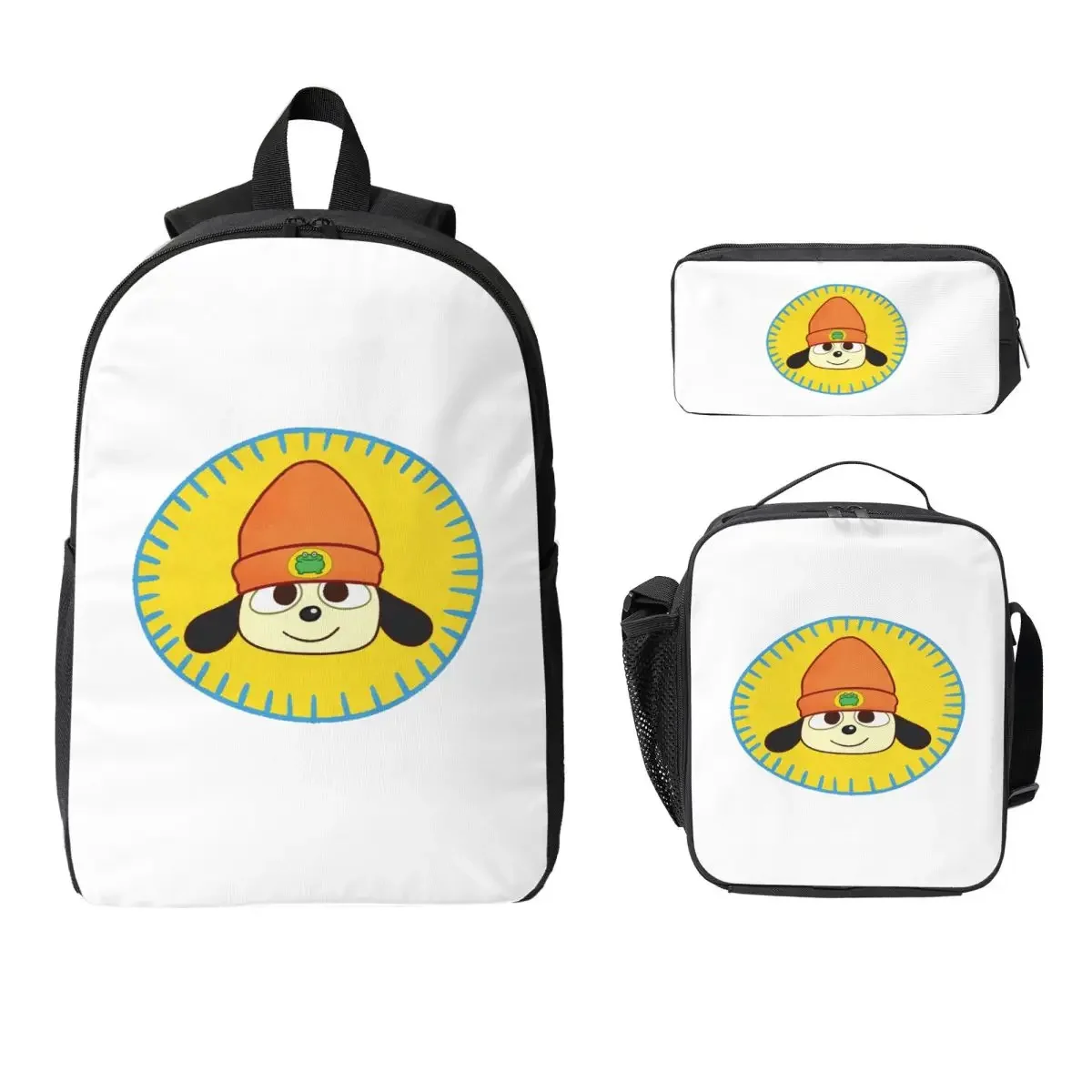 PaRappa The Rapper Patch Backpack Student Boys Girls BookBag School Bag Laptop Shoulder Bags 3ps Insulated Lunch Bag Pencil Case