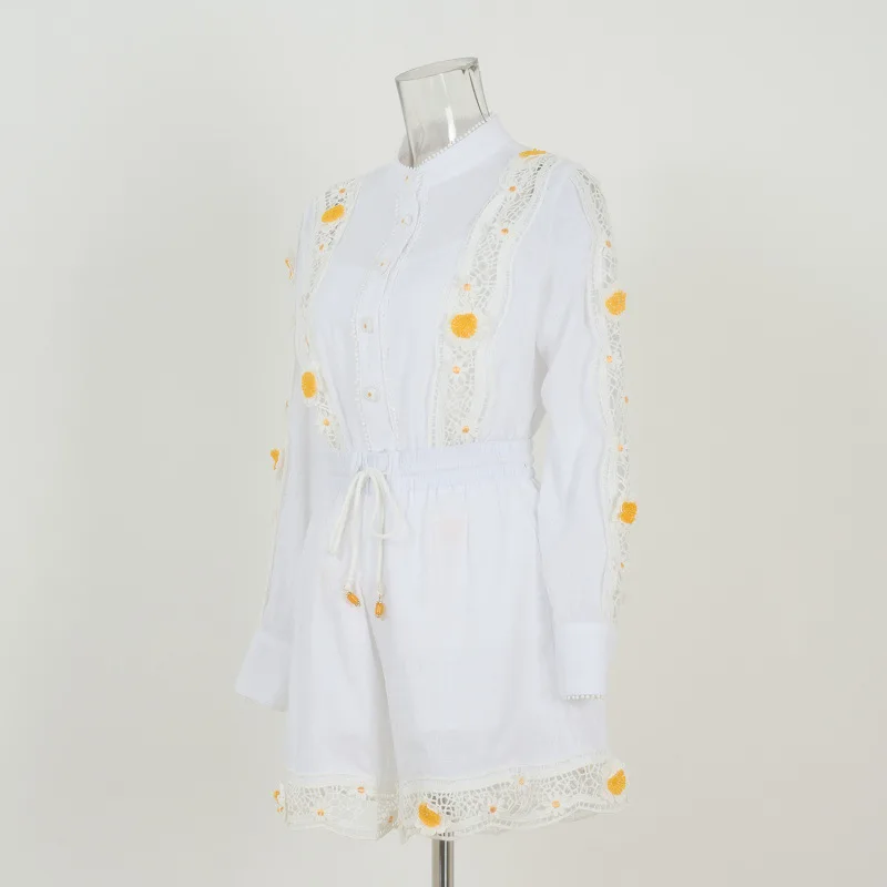 Primavera 2025 New Sle Holiday Wind Linen Flower irt Vita alta in pizzo Dr Faion da donna Thiened Spring Dr Vita ampia