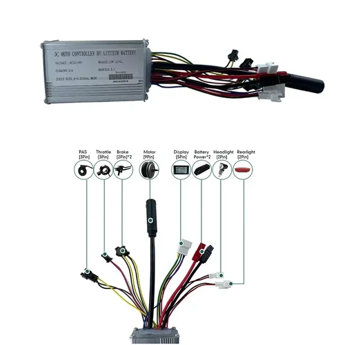 Imagen 1 del producto Ebike-controlador JN con cable de luz doble, 36V, 48V, 6-FET, 15a, 250W, enchufe SM 6 Mosfet para bicicleta eléctrica, Motor de 250W, pieza de la serie JN