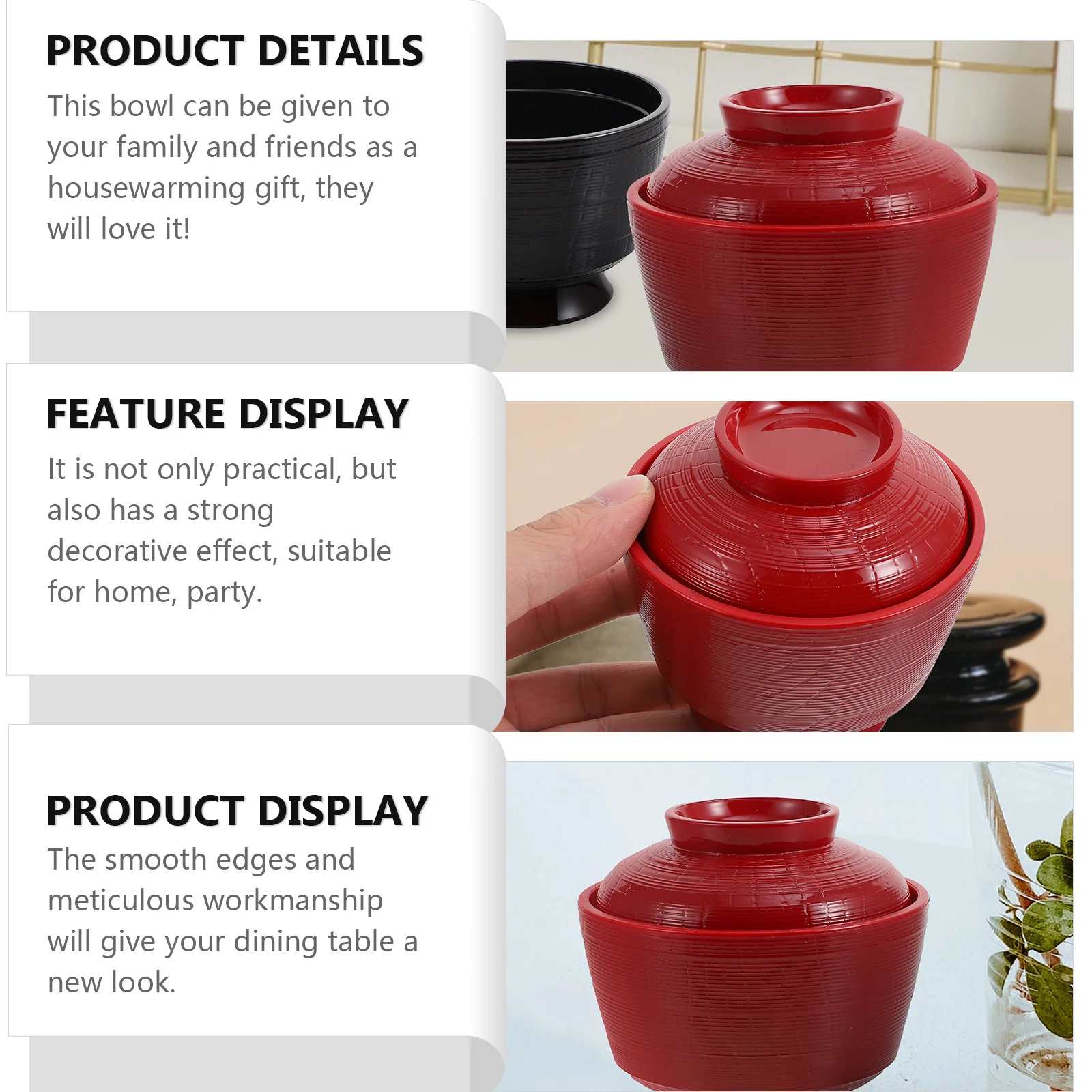 Miso Soup Japanese Style Traditional Kitchen Rice Bowl With Lid Insect Dust Proof Smooth Edge Multi-Functional Household