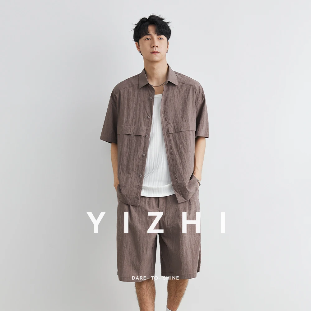 

Fashion Men's High-end Brand Suit Lyocell Shirt Shorts Summer Solid Color Loose Comfortable Short Sleeve Men's Suit